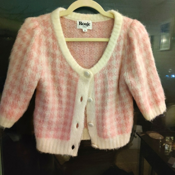 Rouje Ronny pink checkered cardigan (size 34 = XS) NwoT - Picture 2 of 5